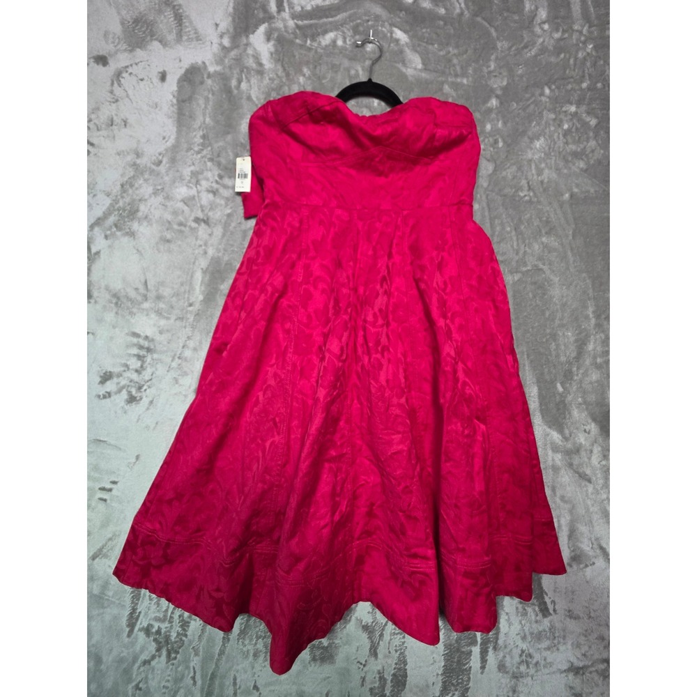 Anthropologie Pink Jacquard Strapless Midi Dress Sweetheart Neckline Pockets 14